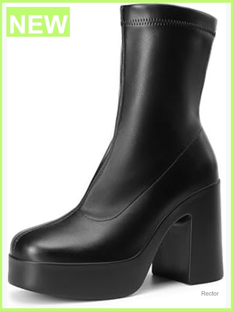 Vintage Y2k Platform Ankle Boots Chunky Block Heel Square Toe Zip Up Bootie